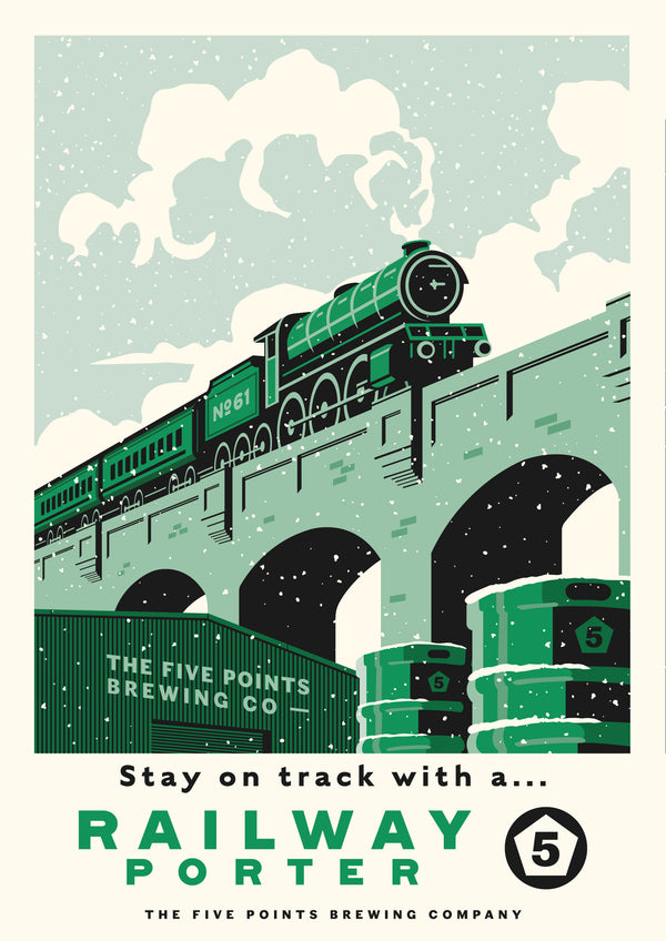 A3/A4 Five Points Railway Porter Seasonal Illustration Print