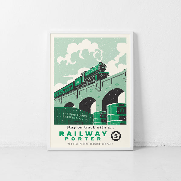 A3/A4 Five Points Railway Porter Seasonal Illustration Print