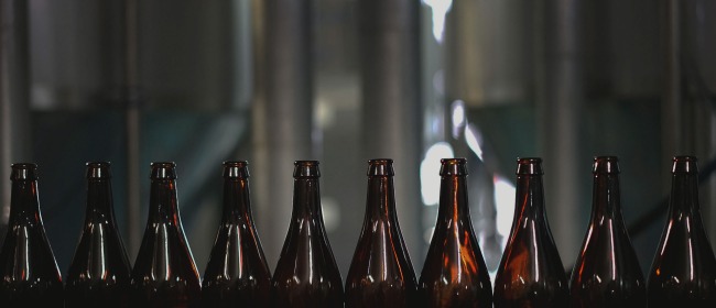 A row of empty bottles at The Five Points Brewing Company in Hackney