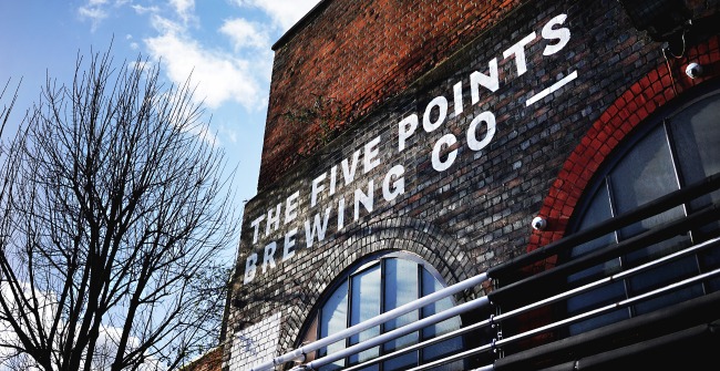 The exterior of the brewery arch at The Five Points Brewing Company in Hackney