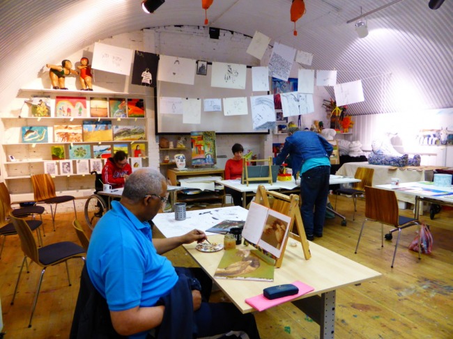 People painting at Headway East Art Studio in London