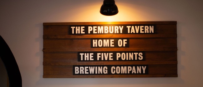 The 'Home of The Five Points Brewing Company' sign at The Pembury Tavern in Hackney