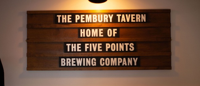 The 'Home of The Five Points Brewing Company' sign at The Pembury Tavern in Hackney