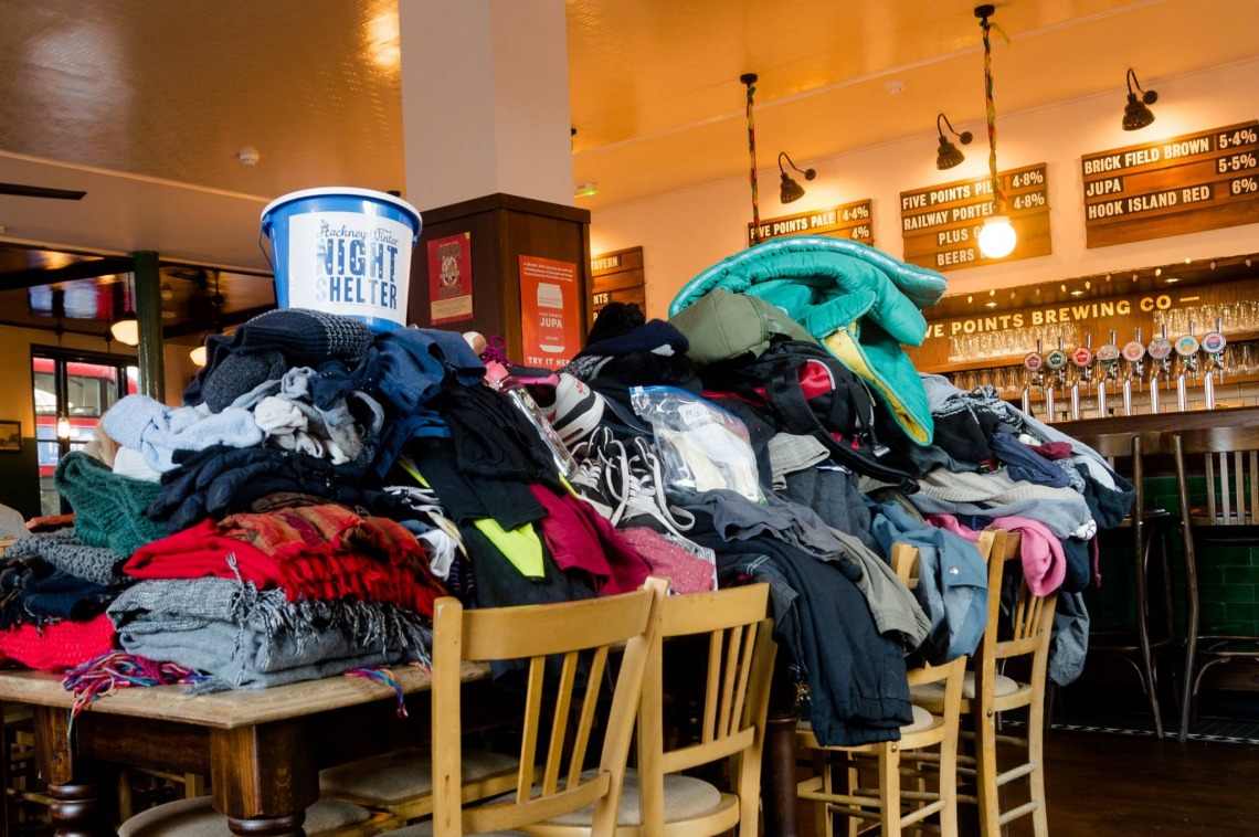Clothing collected for Hackney Winter Night Shelter at The Pembury Tavern
