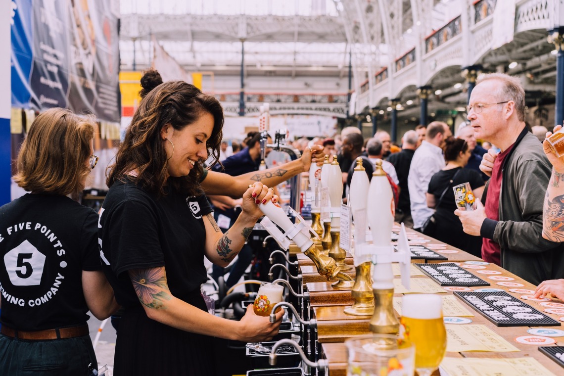 Five Points Staff pouring beer at The Great British Beer Festival